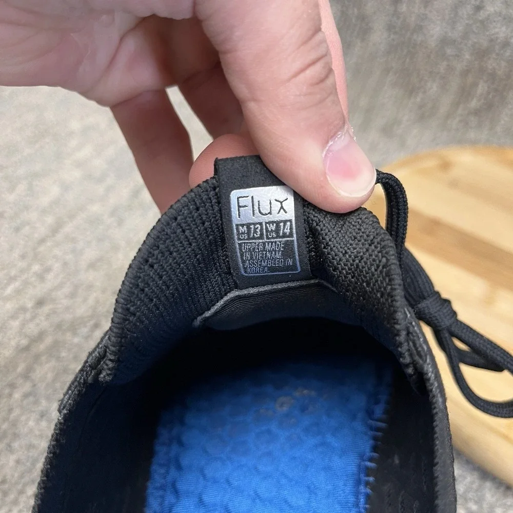 Flux Footwear Adapt Trainer Mens Size 13 Black Knit Blue Camo Gym Shoes Sneakers